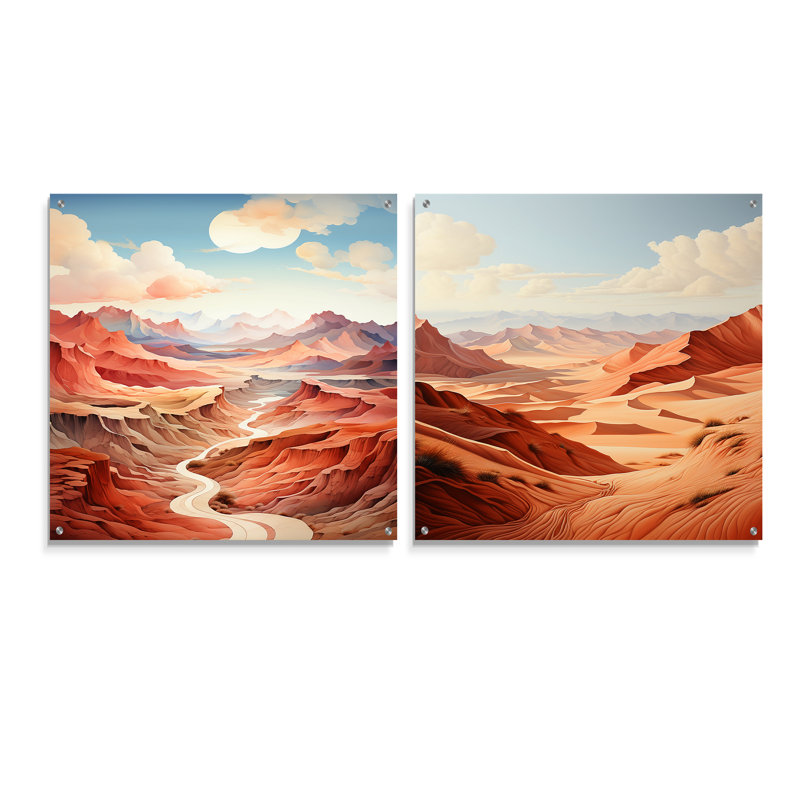 «Desert Dreams Canyon Drift» - ensemble de 2 verres muraux en acrylique minimalisme, H 36 po x l 73 po