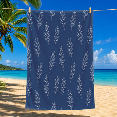 1Pcs serviette de plage en microfibre à imprimé feuille bleue marine, motif botanique décoratif, bain à séchage rapide pour la natation
