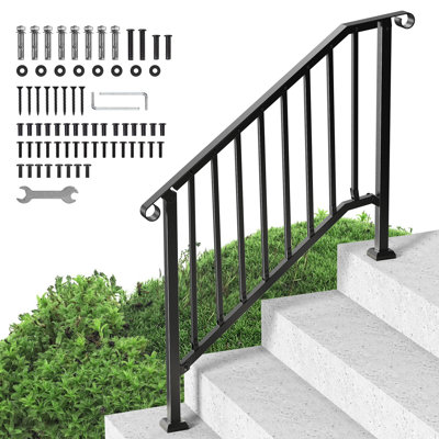 Mains courantes pour les marches extérieures, ensemble de rampes d'escalier à 3 ou 4 marches, rampes en fer transitionnelles avec trousse d'installation, rampes d'escalier pour personnes âgées, marches en béton, porche et terrasse, arche rétro noire