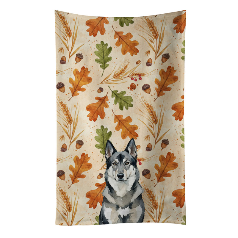 Norwegian Elkhound Heirloom Fall Kitchen Towel, Norwegian Elkhound