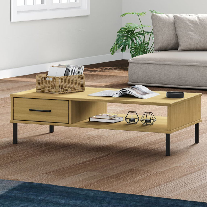 Kintuillang Four Leg Coffee Table with Storage, Brown