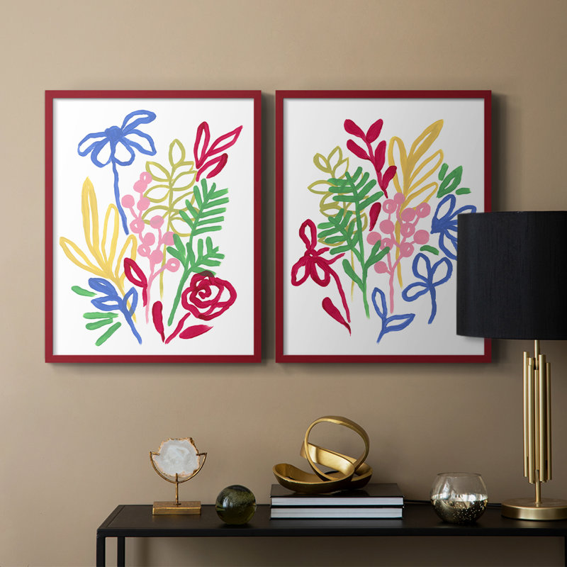 «Bold Brushstroke Blooms I», reproduction encadrée de qualité supérieure - prête à être accrochée - aucun clou requis - aucun clou requis
