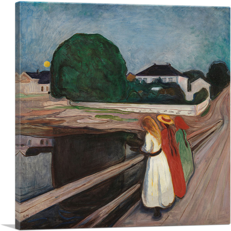 "Les filles sur le pont" par Edvard Munch - reproduction d'art sur toile tendue, H 26 po x l 26 po x P 0,75 po