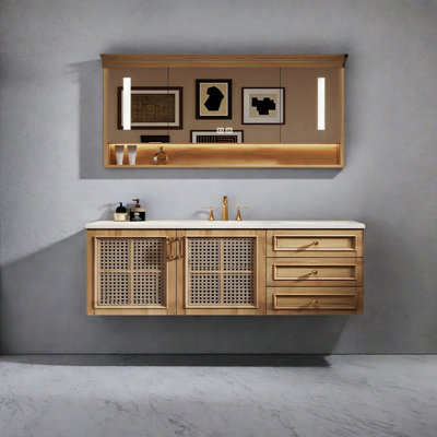 Retro-style rattan bathroom cabinet