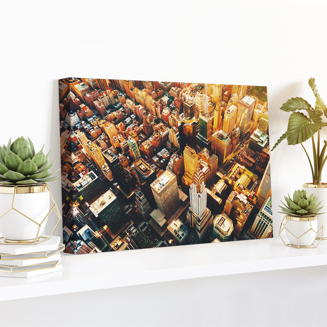 Leinwandbild New York Manhattan Birds Eye View 80X60cm – Premium Leinwanddruck – Kunstdruck Auf 2Cm Holz-Keilrahmen Für ...