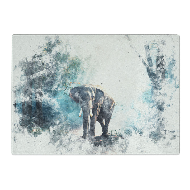 Tempered Glass Elephant Roaming in a Green Forest Chopping Board, 28.5 cm x 39 cm