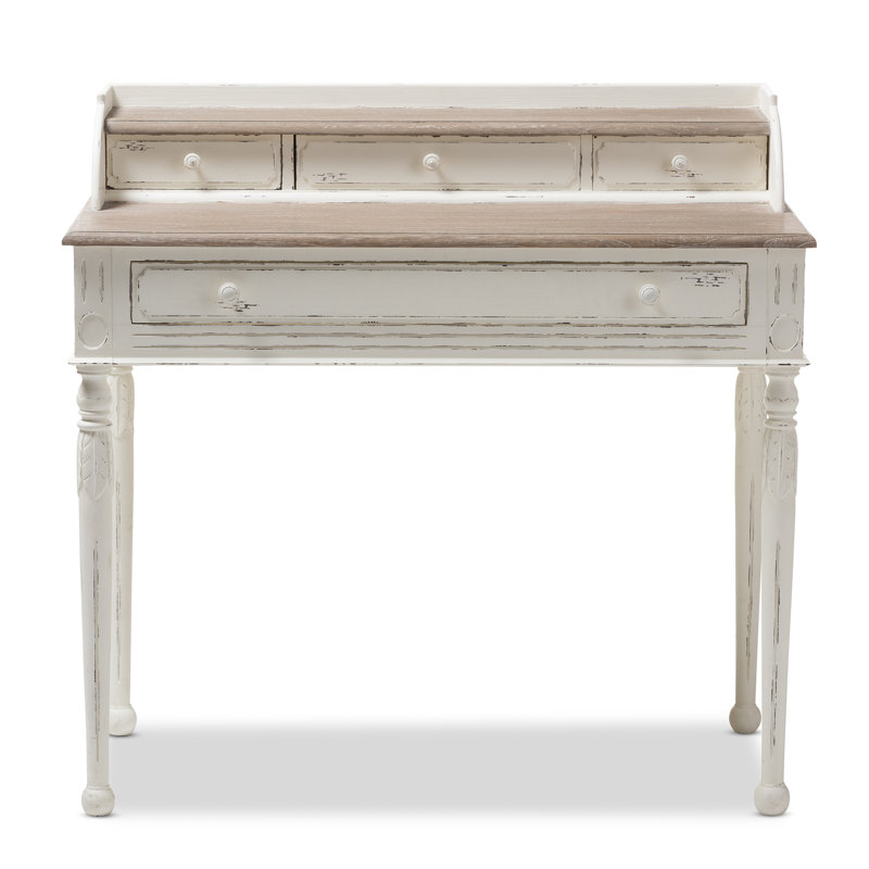Anjou Chic White and Light Brown Writing Desk with Storage