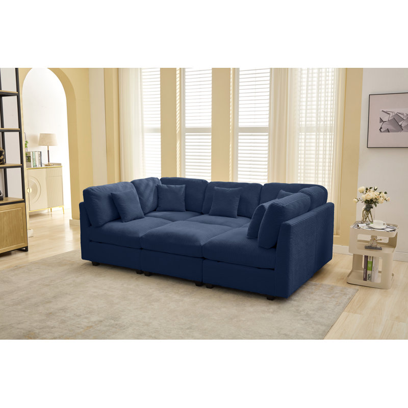 6-piece Corduroy Sleeper Sectional, Nicholson Dark Blue Corduroy