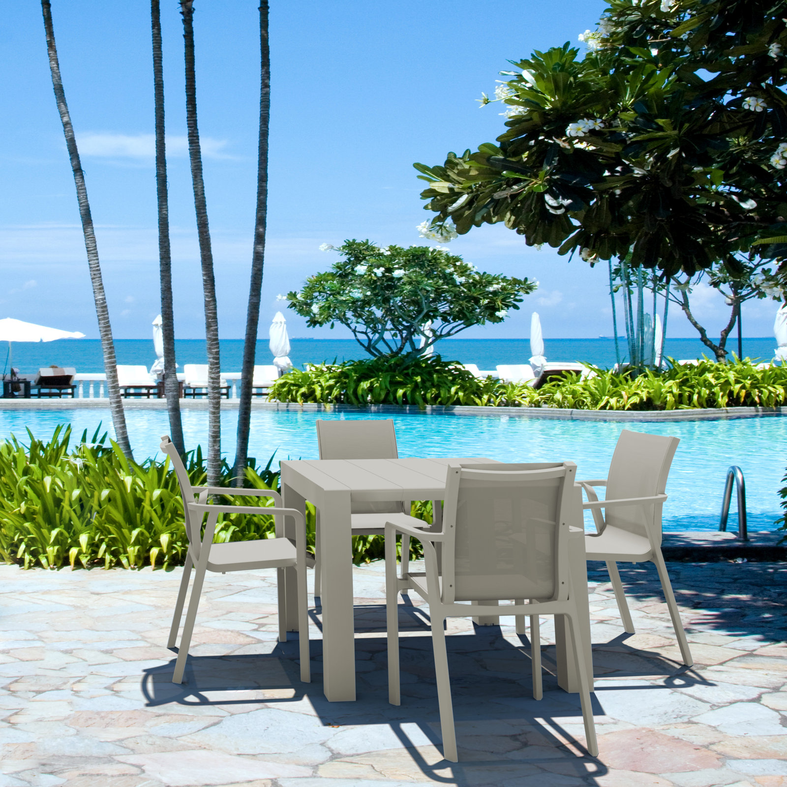 Farrah 39'' Extendable Plastic / Acrylic Outdoor Dining Table, Dove Gray