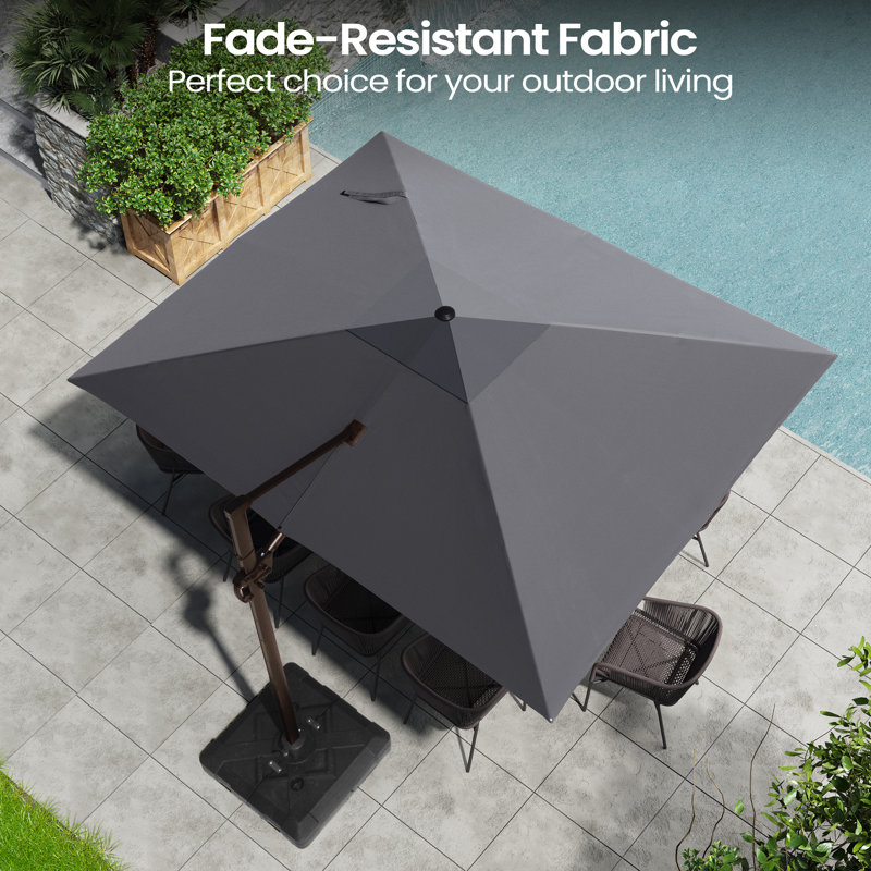 Parasol extérieur en porte-à-faux 141 po x 104 po, base lestée incluse, Gris foncé