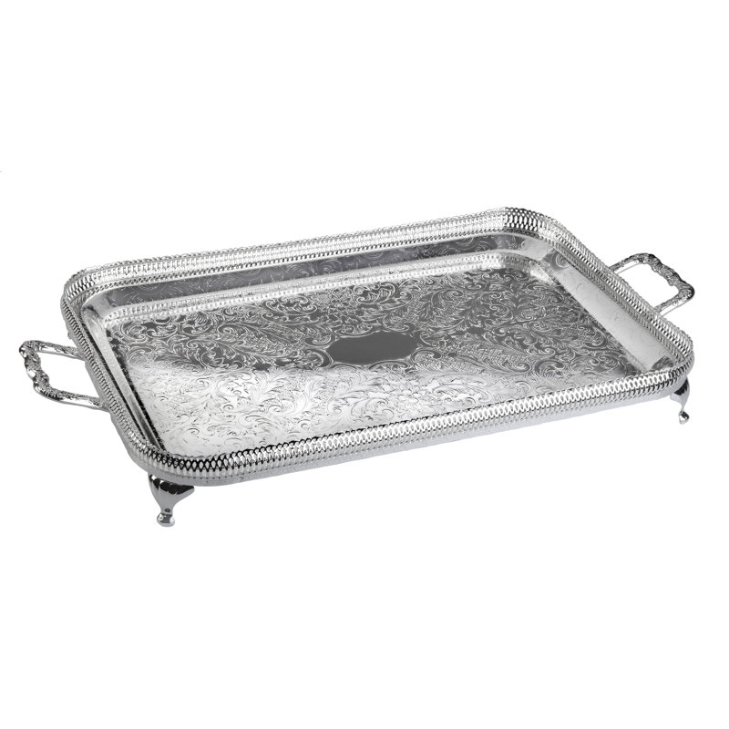 Queen Anne Silver Plated Tray, 2.75" H x 24.5" W x 13.5" D