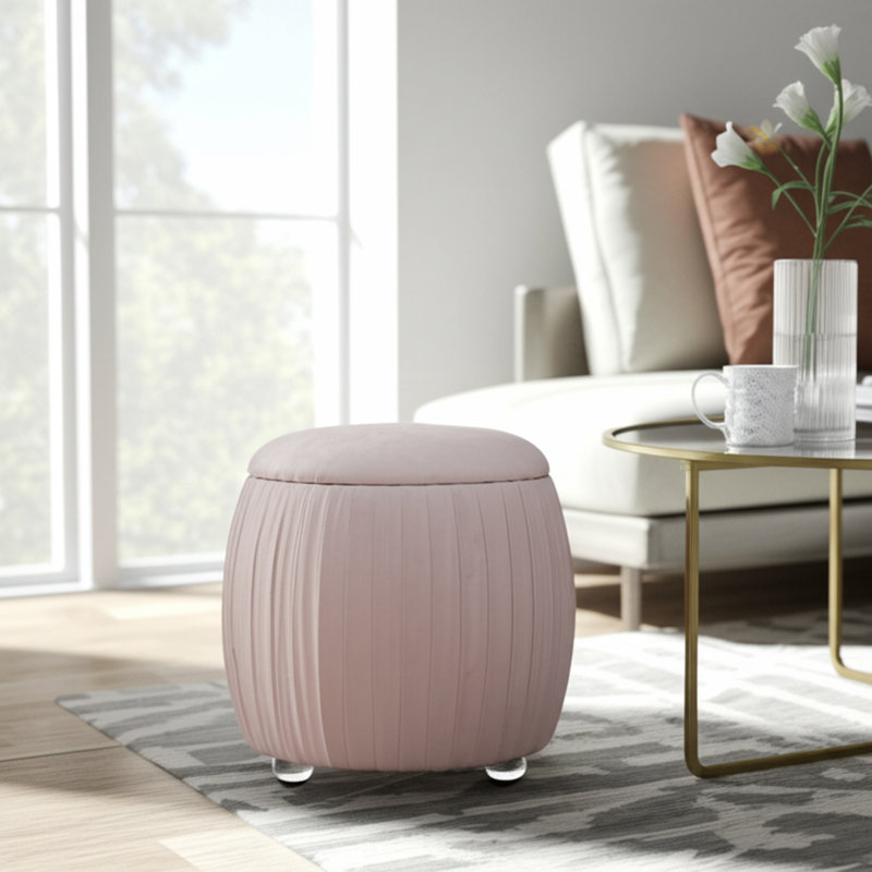 Sagebrook Home 19" Newry Black Velvet Storage Stool, Pink