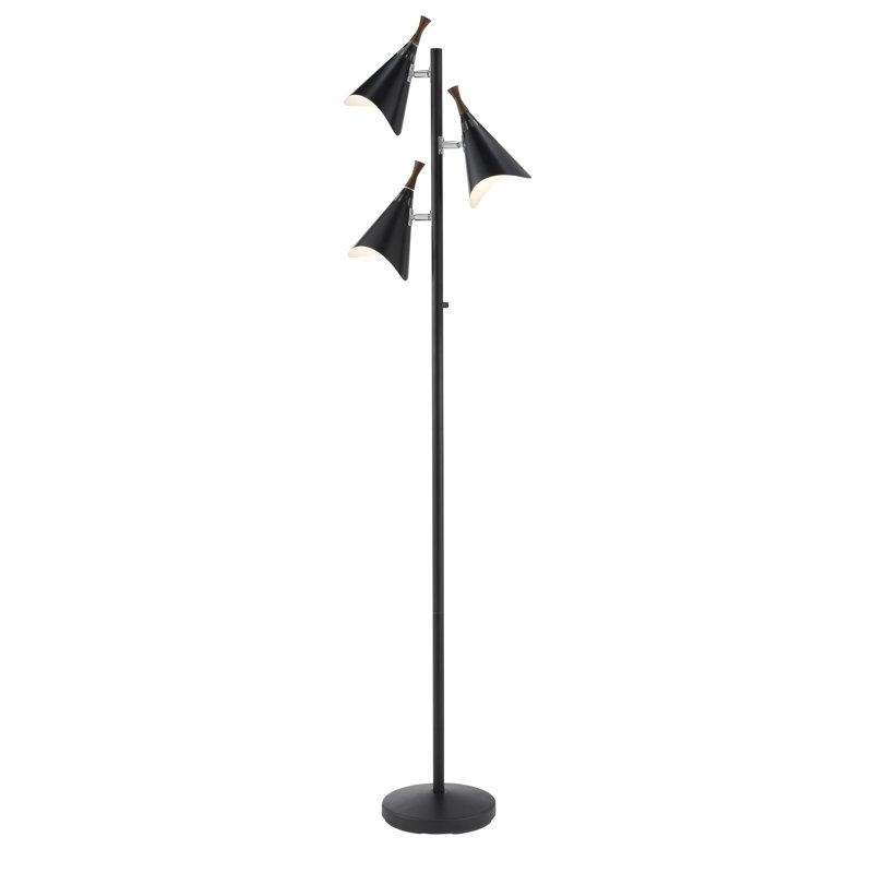 Neumann 68" Black Three Light Tree Floor Lamp With Black Solid Color Cone Shade