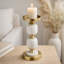 Porte-bougie Kea, 2 sphères sphériques en marbre blanc avec accent doré, 11 po-124246094