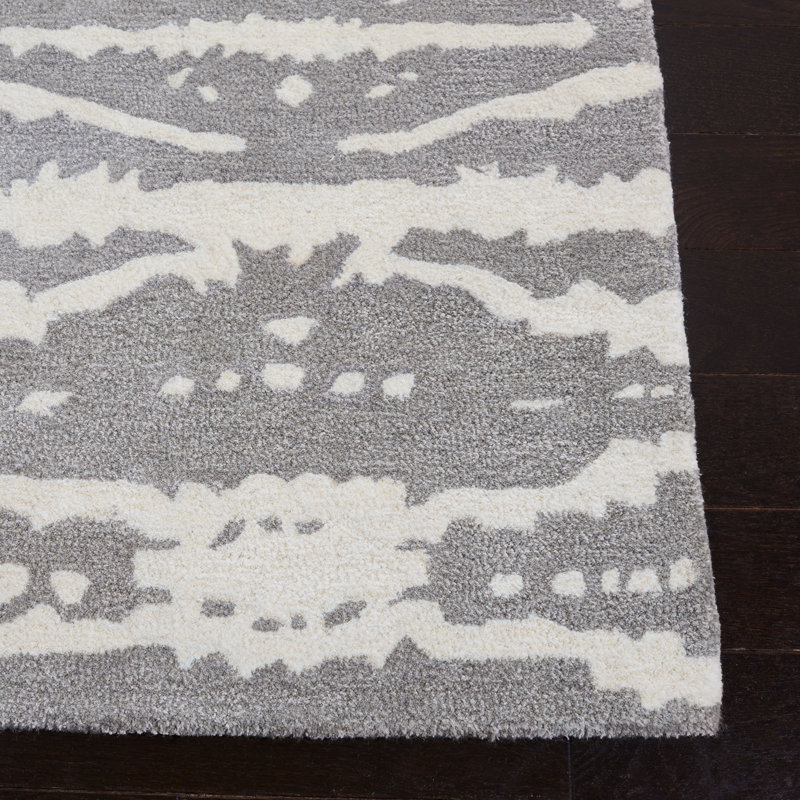Benny-Lee Hand Tufted Viscose/Wool Ikat Rug in Gray/Ivory, Rectangle 7'6" x 9'6"