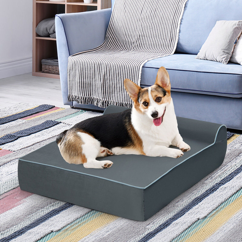 Lit orthopédique en mousse à mémoire de forme pour grands chiens Tucker Murphy Pet ™ avec appui-tête et housse lavable Gris