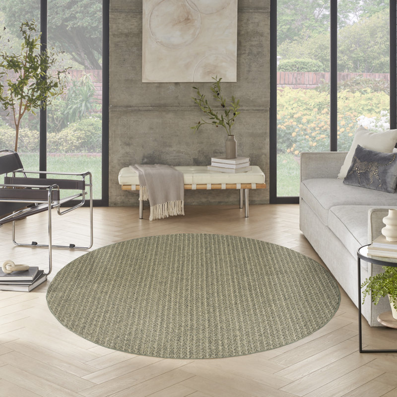 Cantara Chevron Indoor/Outdoor Area Rug, Round 8', Green/Olive