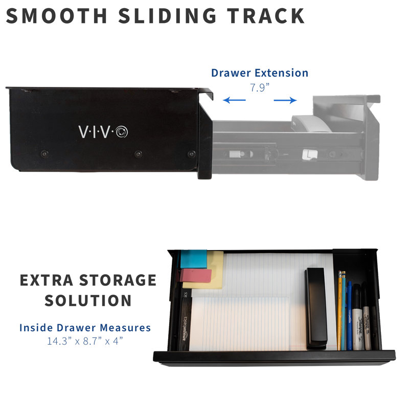 4.5" H x 17.7" W x 9" D Under Desk Drawer, Black, 4.2" H x 17.7" W x 9" D