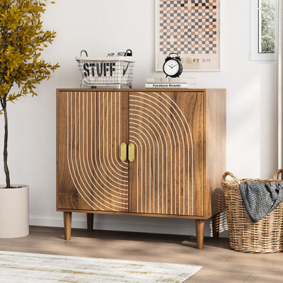 Buffet Cabinet With Line Groove - Modern Style, Suitable For Various Scenes And Easy To Assemble Large Capacity Look, Made Of Pine Wood, Adjustable Shelves