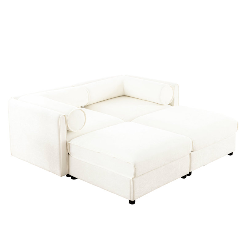 Chenille blanche avec 2 et rangement: repose-pieds cachés luxueux et pratiques: élégants et peu encombrants, 2, Blanc