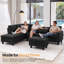 Canapé modulaire en L de 98 po avec méridienne gauche, repose-pieds avec rangement et porte-gobelets Aenkyo, tissu en lin, noir-1032084384-1037087704