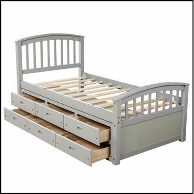 Solid Wood Platform Storage Bed with 6 Drawers, Durable and Stylish for Modern Bedrooms and Efficient Organization
