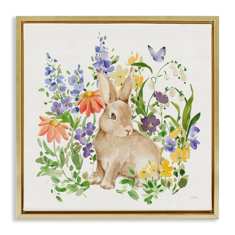 Cadre flottant Celebrate Spring Bunny, design par Katrina Pete, H 25 po x l 25 po, Cadre flottant métallique doré