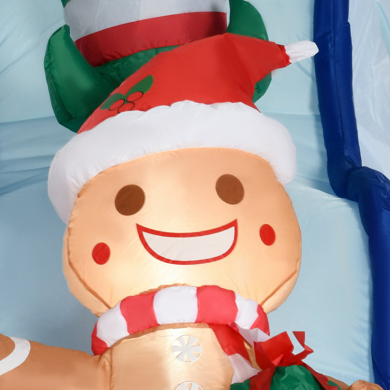 Jaanar Elf and Gingerbread Man on Ski Slope Inflatable