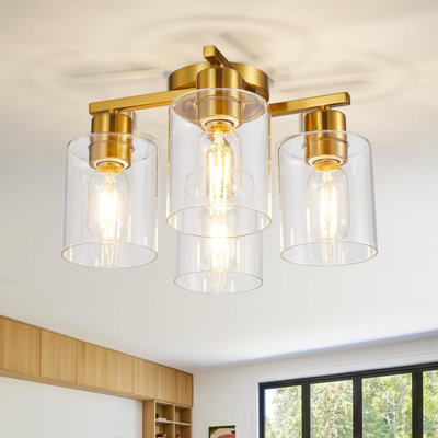 4-Light Semi Flush Mount Ceiling Light with Glass Shade, Ceiling Fixture for Kitchen Hallway Bedroom Dining Room