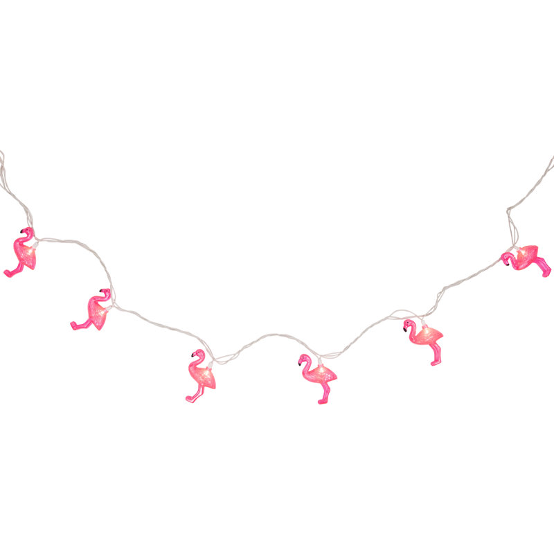 10-Count Pink Flamingo Summer Patio String Light Set 7.25ft White Wire