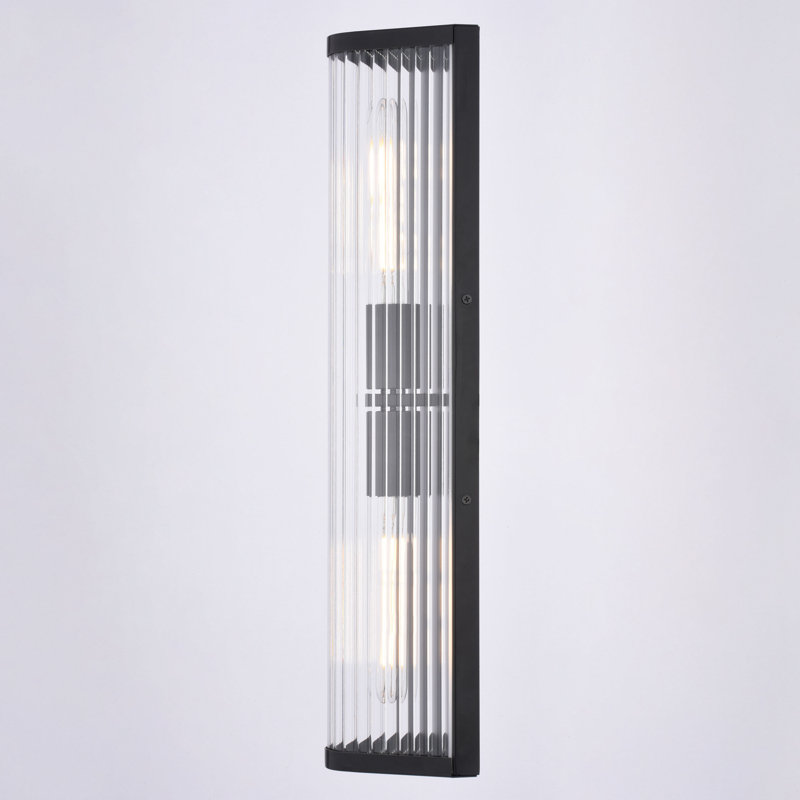 Barbier 2-Light 5.5 In. Wide X 22.25 In. Height Modern Contemporary Flush Wall Sconce With Clear Ribbed Glass Shade, Dimmable, LED Compatible, Metal Bathroom Vanity Lighting Fixture, Full Backplate, Vertical Or Horizontal Mount Bath Bar