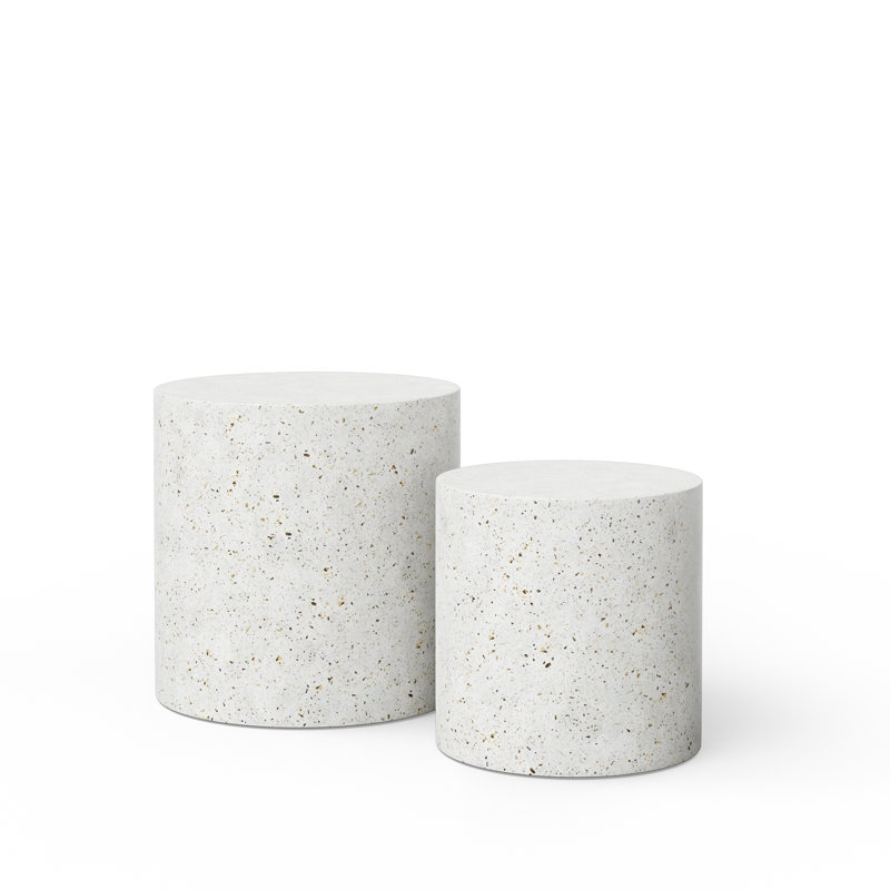 Concrete Drum Nesting Tables, Ivory Terrazo
