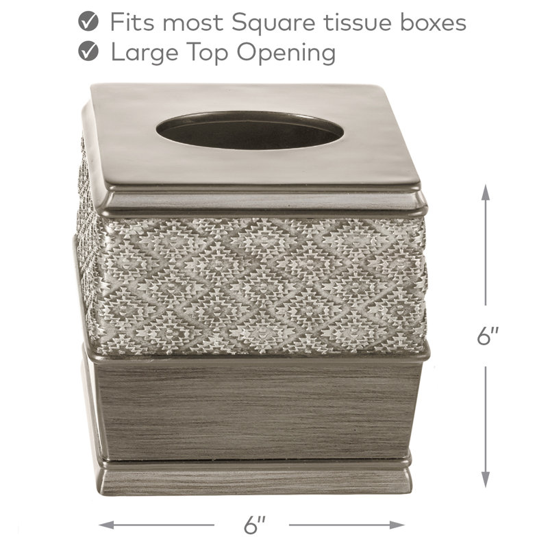 Brushed Silver Square Tissue Box Cover with Diamond Pattern