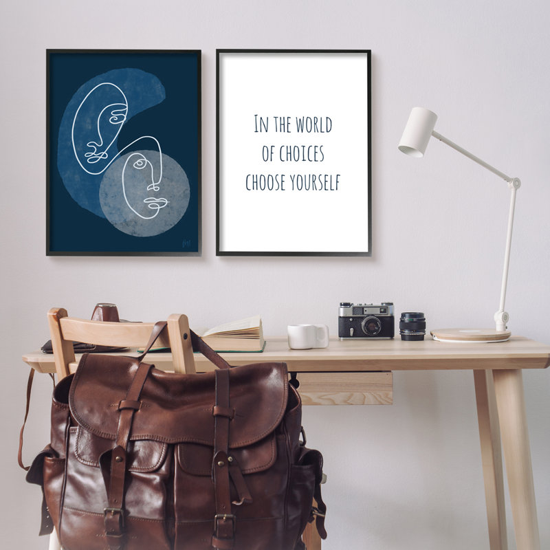 «In the World, choisissez vous deux phrases» par Birch & Ink - ensemble de 2 impressions, Giclée encadrée noir minuit