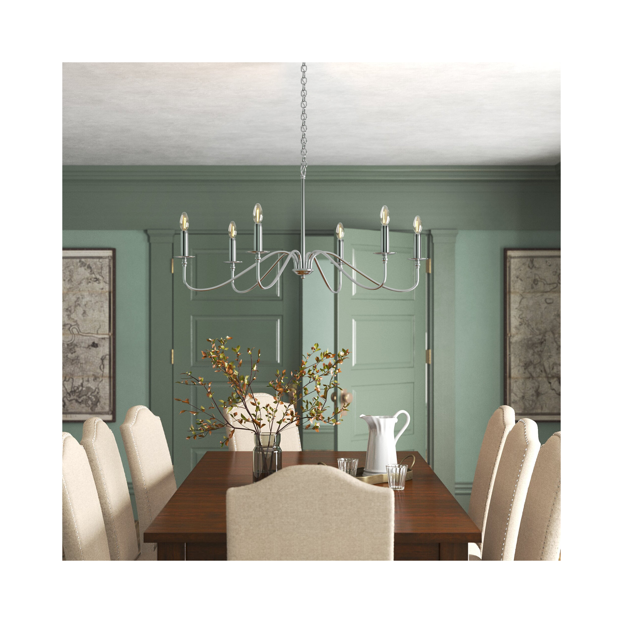 Ableton 6 - Light Candle Style Classic / Traditional Chandelier, 25" H x 48" W x 48" D, Polished Nickel