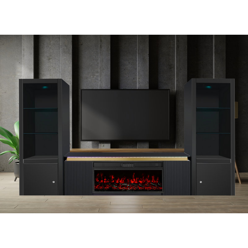 Meuble télé / foyer électrique ultrabrillant, lumières à DEL RVB, haut-parleur Bluetooth, télécommande - aucun assemblage requis