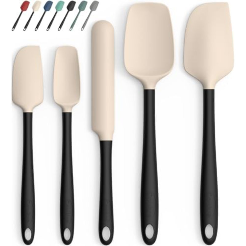 Silicone Spatula Set of 5,High Temperature Resistant, Food Grade Silicone, Dishwasher Safe, for Baking, Cooking (Beige Black)