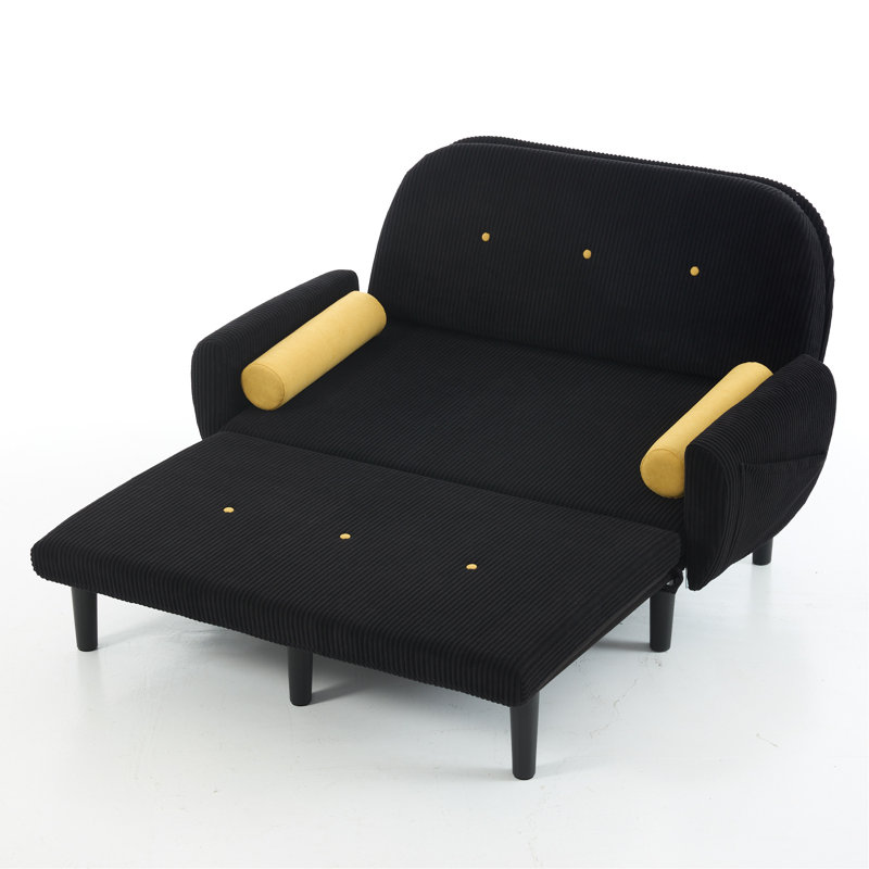 Fauteuil inclinable en velours noir avec causeuse, Noir, Noir