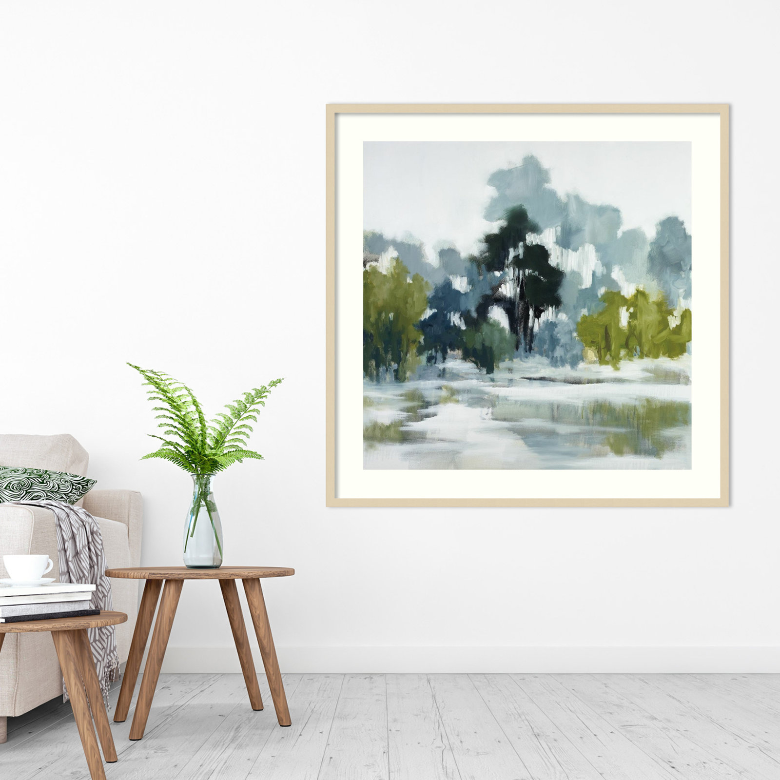 Geneve "Pond Reflections" Print, Natural Framed Paper, 25" H x 25" W