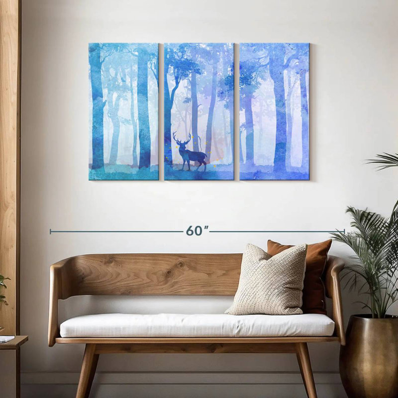 Watercolor Deer Forest, 28" H x 45" W