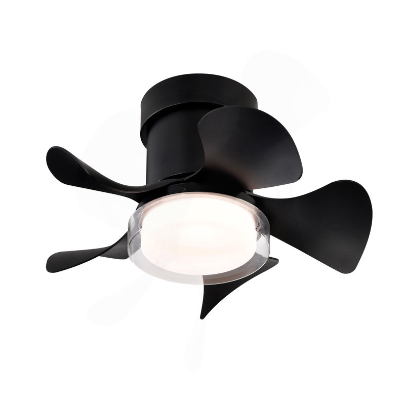 21'' Low Noise Abs Blade Remote Ceiling Fan With Led Light For Kitchen Bedroom Dining Room Toilet Patio, Matte Black
