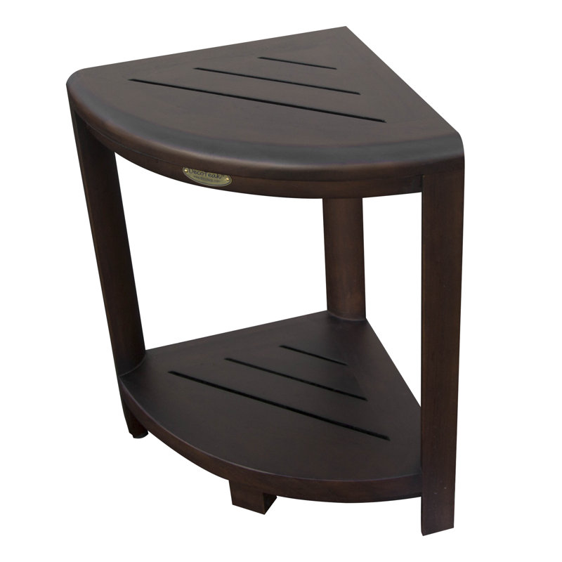 DecoTeak Bathroom Elegance with DecoTeak, Satori 17" W, Teak Corner Shower Shelf, Small Bathroom Bench, Teak shower Stool, Teak Corner Shelf Storage, in Woodland Brown