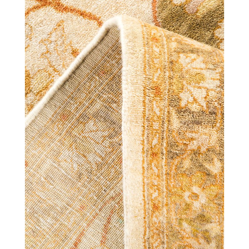 Tapis ivoire traditionnel noué à la main de conception unique 8 pi 1 po x 10 pi Keller