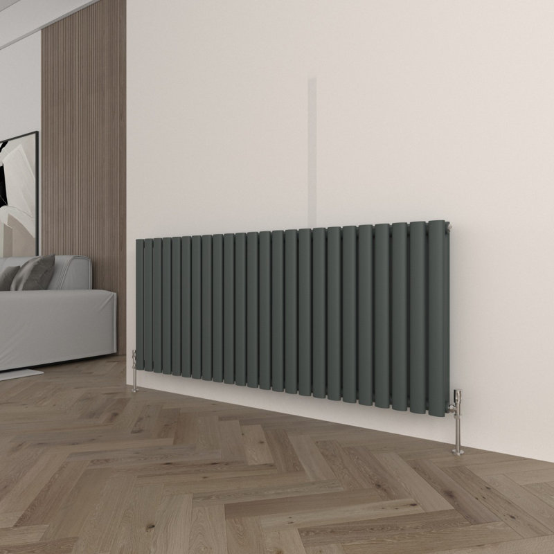 Horizontal Oval Panel Radiators, Grey, 60cm H x 141.6cm W x 7.8cm D