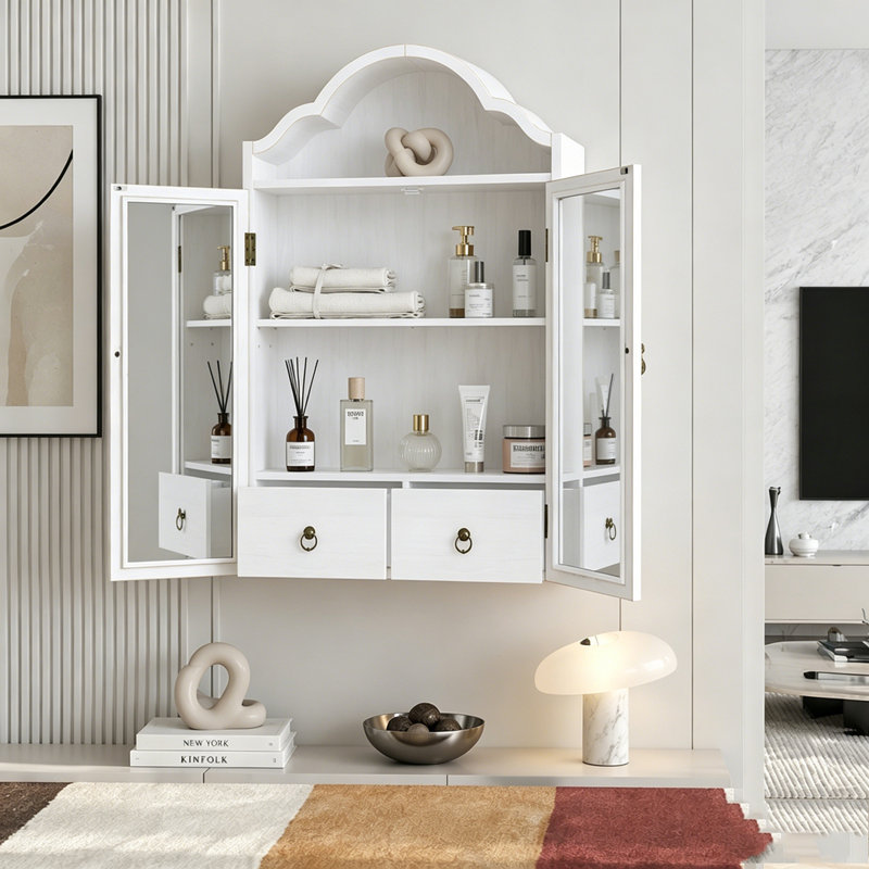 Armoire murale rétro vintage avec plateau élégant, White