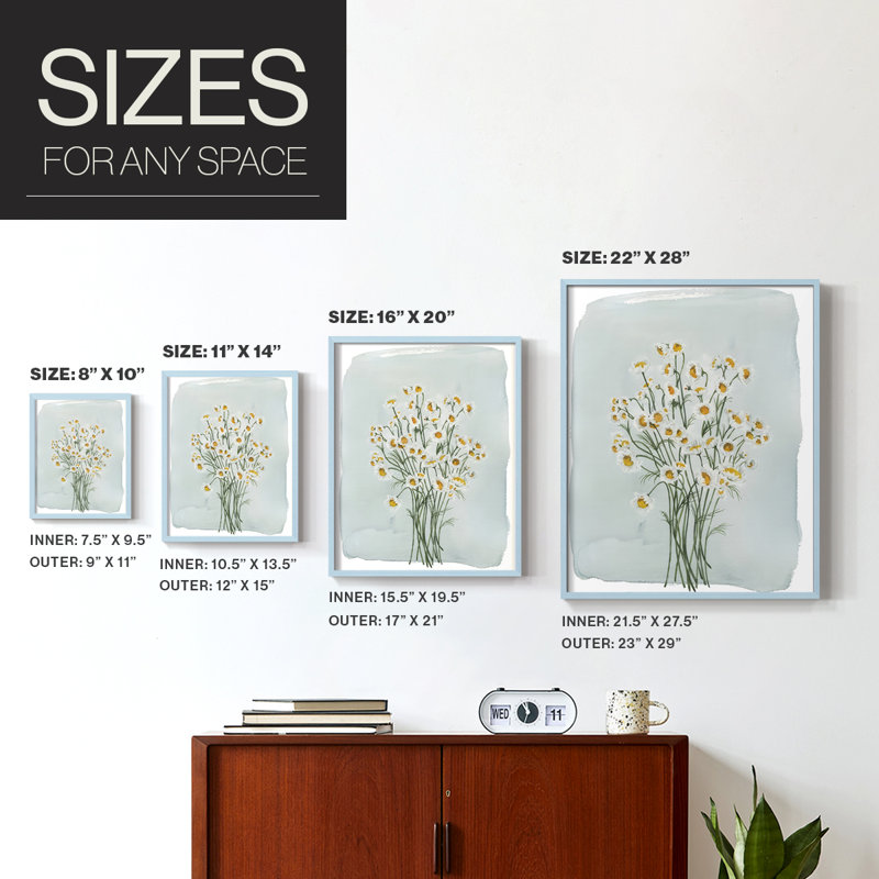 «Chamomile Bouquet II», reproduction encadrée - bois massif, Bleu, H 21 po x l 17 po