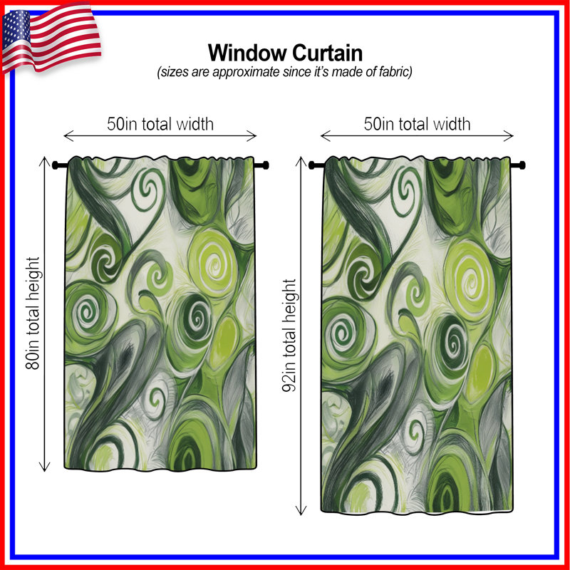 Rideaux vert à motif de tourbillons abstraits, voilages et voilages occultants - 1 panneau, 50" x 80" - 1 Panel, Blockout