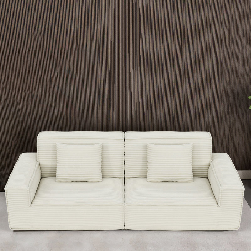 106,3 pouces, beige, compression moderne, matériau principal en éponge, salon, chambres d'amis, tissu rayé de haute qualité, conception à 3 sièges, chambre à coucher, microfibre douce, conception du siège