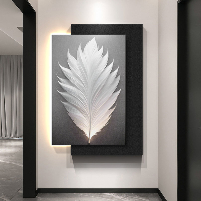Décoration murale luxueuse en plumes de grès haut de gamme avec lumière, H 47,24 po x l 31,5 po x P 1,18 po