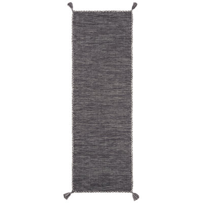 Amaral Handmade Flatweave Cotton Grey/Black Area Rug